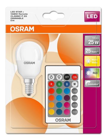 5w Osram LED Star Colour Changing / Dimmable Golf Ball Light Bulb (Red Green Blue White) - Comes with Remote Control