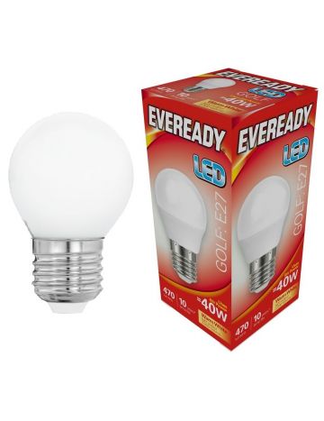 Eveready 6w (=40w) LED Opal Golf Ball Lamp – Edison Screw (Warm White / 3000k)