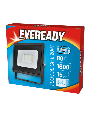 Eveready Black 20w LED Floodlight - Cool White / 4000k