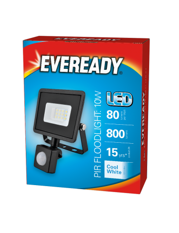 Eveready Black 10w LED PIR Floodlight - Cool White / 4000k 