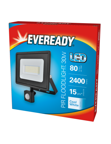 Eveready Black 30w LED PIR Floodlight - Cool White / 4000k 