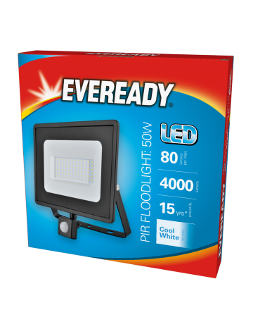 Eveready Black 50w LED PIR Floodlight - Cool White / 4000k